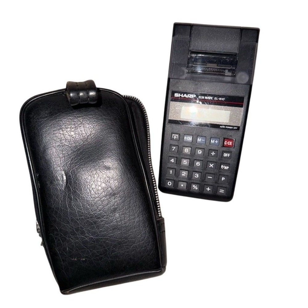 Vintage Sharp ELSI MATE EL-1610 Calculator‎ with Leather Case